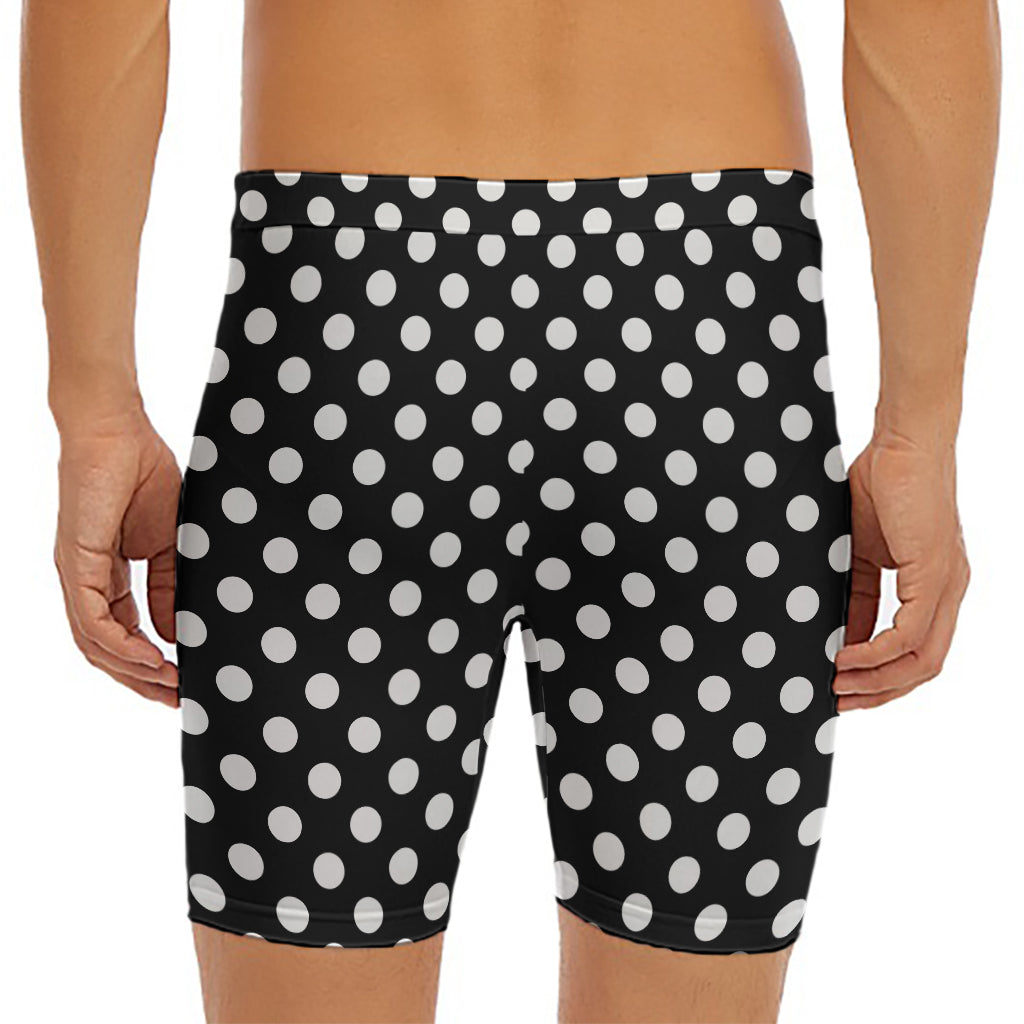 Black And White Polka Dot Pattern Print Men's Long Boxer Briefs