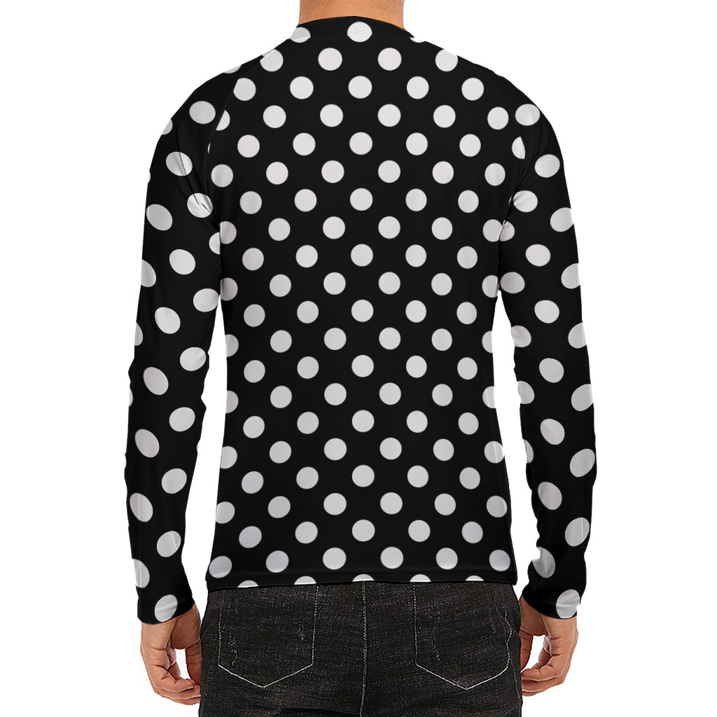 Black And White Polka Dot Pattern Print Men's Long Sleeve Rash Guard