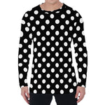 Black And White Polka Dot Pattern Print Men's Long Sleeve T-Shirt