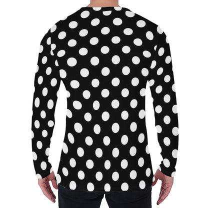 Black And White Polka Dot Pattern Print Men's Long Sleeve T-Shirt
