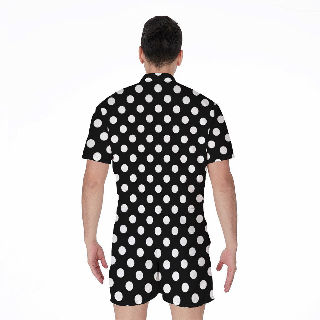 Black And White Polka Dot Pattern Print Men's Rompers
