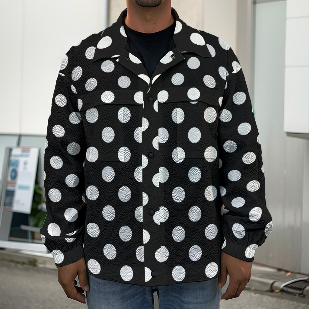 Black And White Polka Dot Pattern Print Men's Shirt Jacket