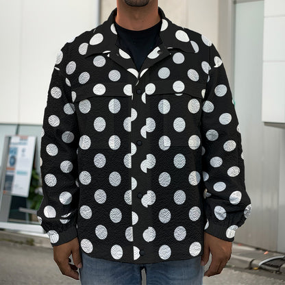 Black And White Polka Dot Pattern Print Men's Shirt Jacket