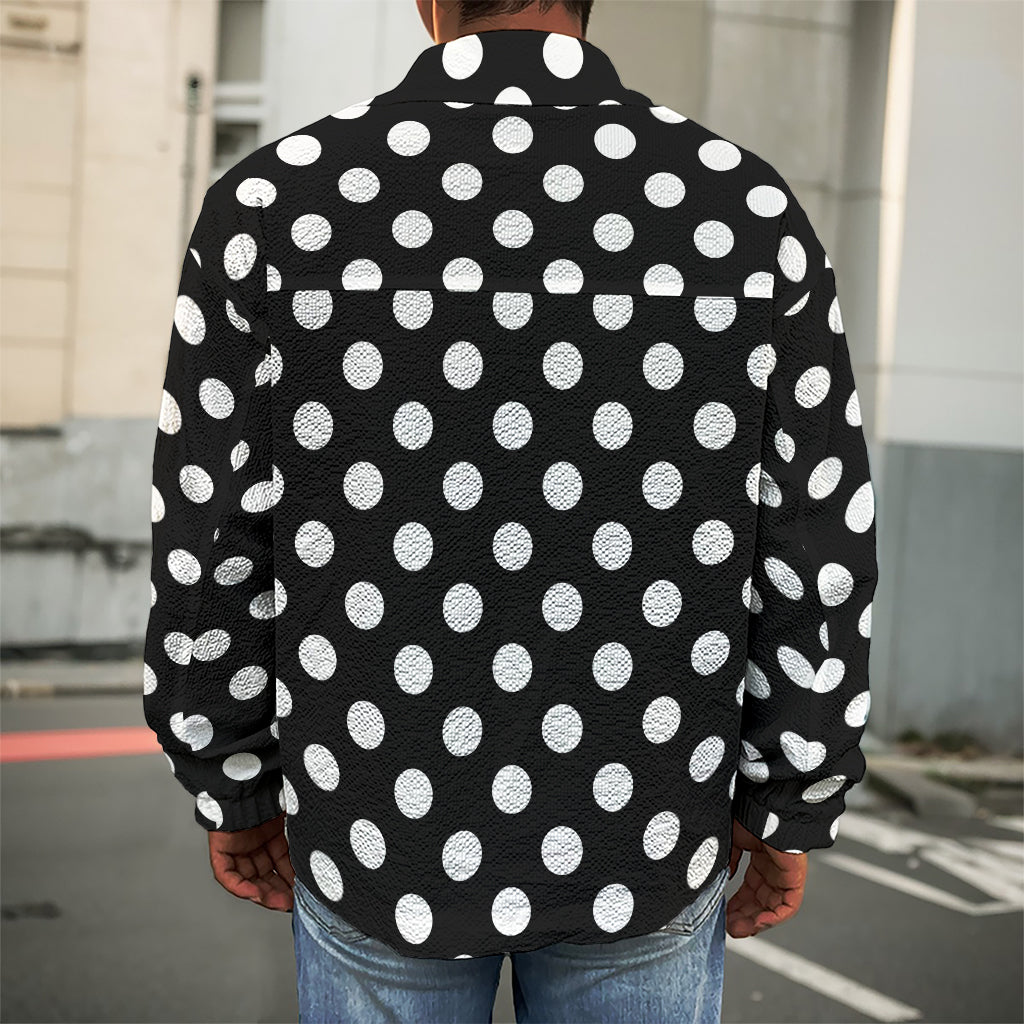 Black And White Polka Dot Pattern Print Men's Shirt Jacket