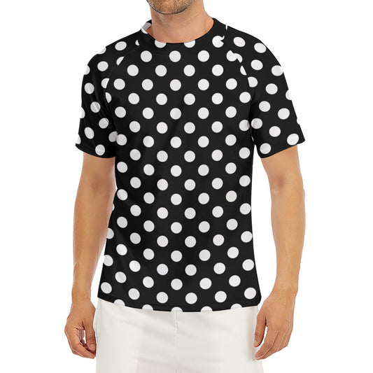 Black And White Polka Dot Pattern Print Men's Short Sleeve Rash Guard