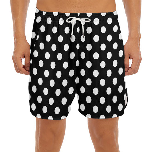 Black And White Polka Dot Pattern Print Men's Split Running Shorts