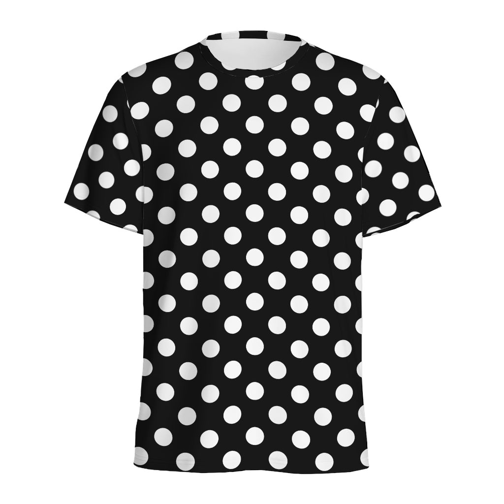 Black And White Polka Dot Pattern Print Men's Sports T-Shirt