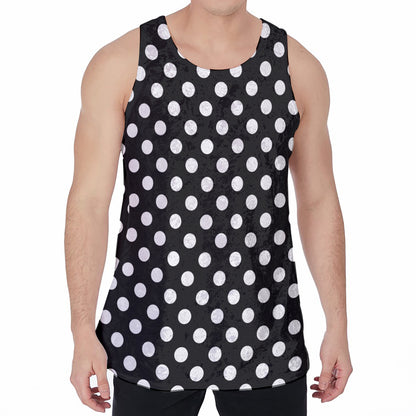 Black And White Polka Dot Pattern Print Men's Velvet Tank Top