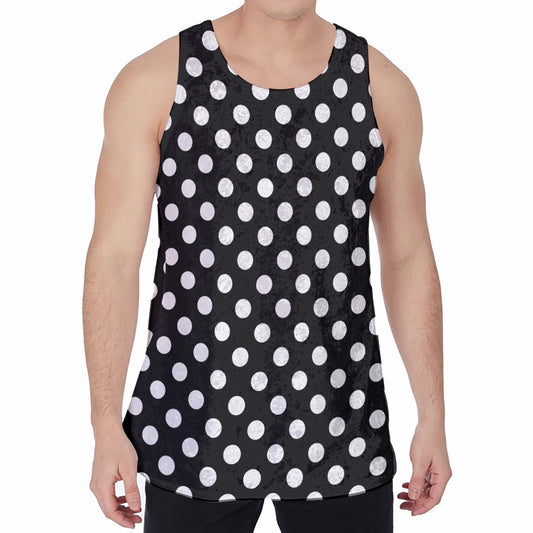 Black And White Polka Dot Pattern Print Men's Velvet Tank Top