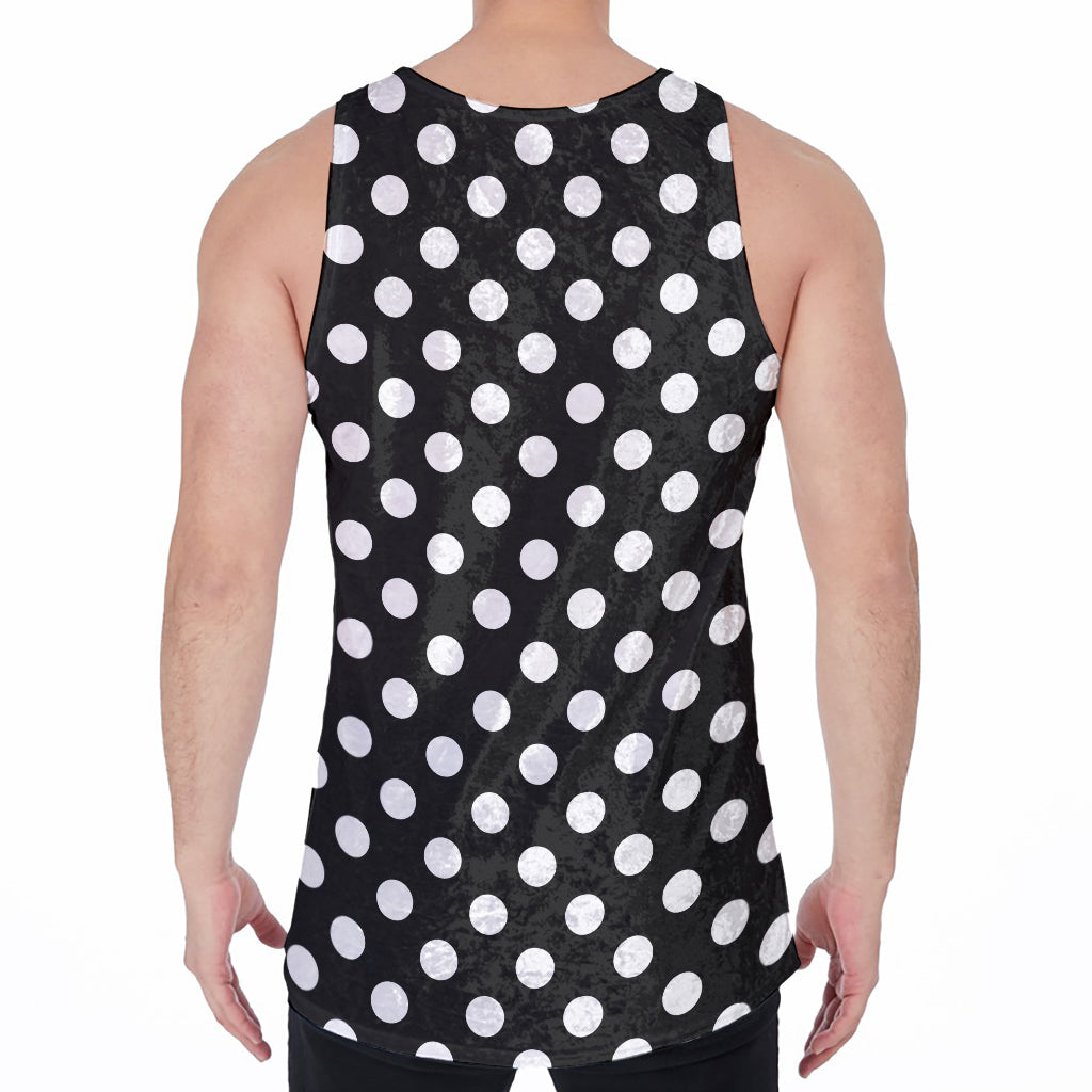 Black And White Polka Dot Pattern Print Men's Velvet Tank Top