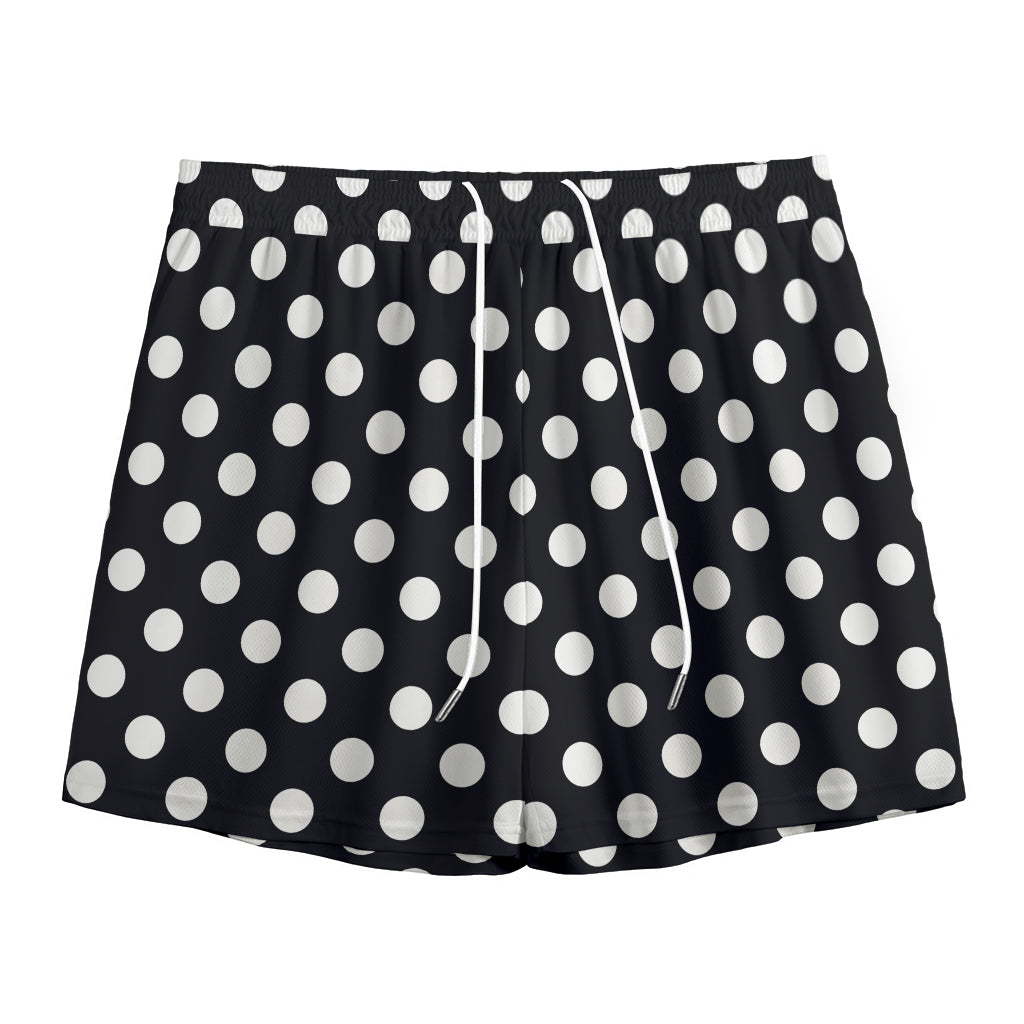 Black And White Polka Dot Pattern Print Mesh Shorts