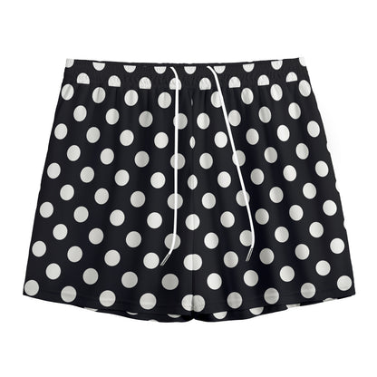 Black And White Polka Dot Pattern Print Mesh Shorts