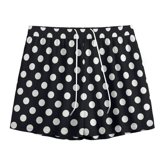 Black And White Polka Dot Pattern Print Mesh Shorts