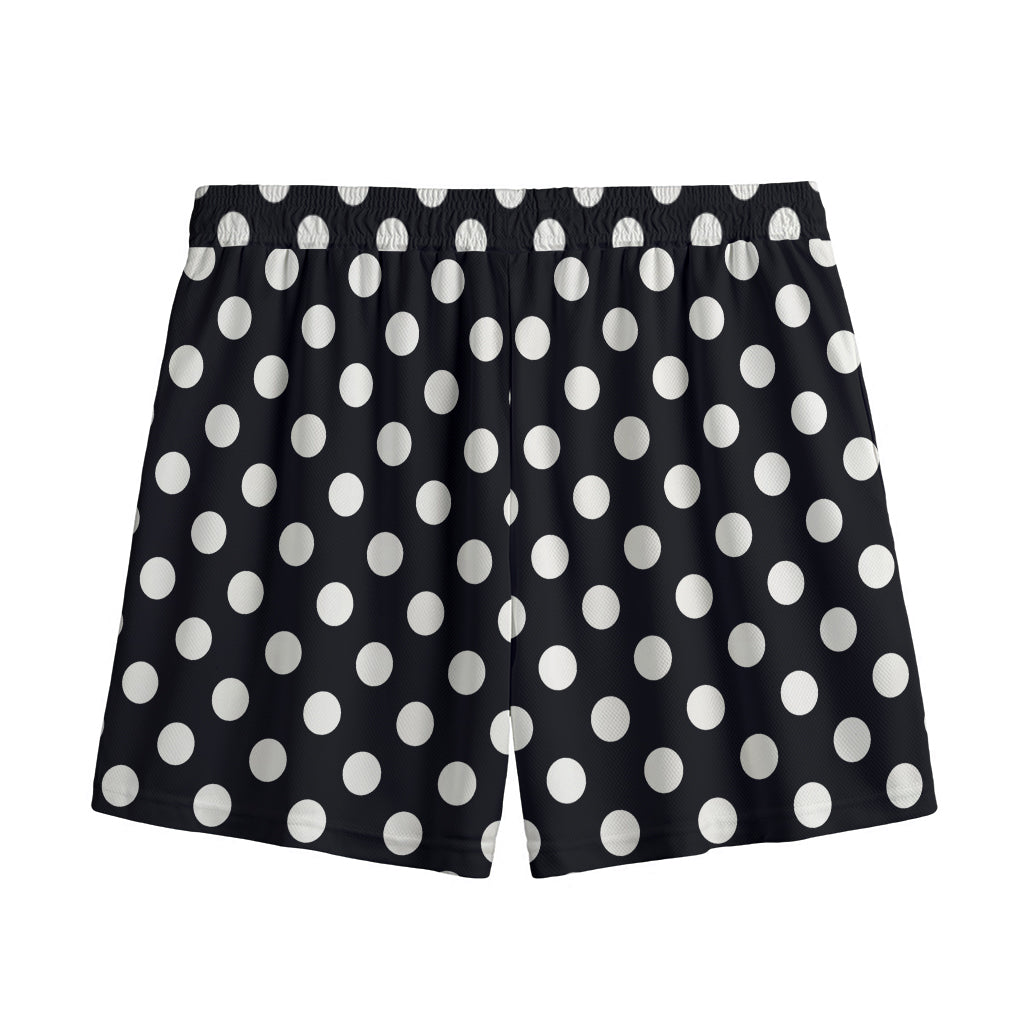 Black And White Polka Dot Pattern Print Mesh Shorts