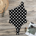 Black And White Polka Dot Pattern Print One Shoulder Bodysuit