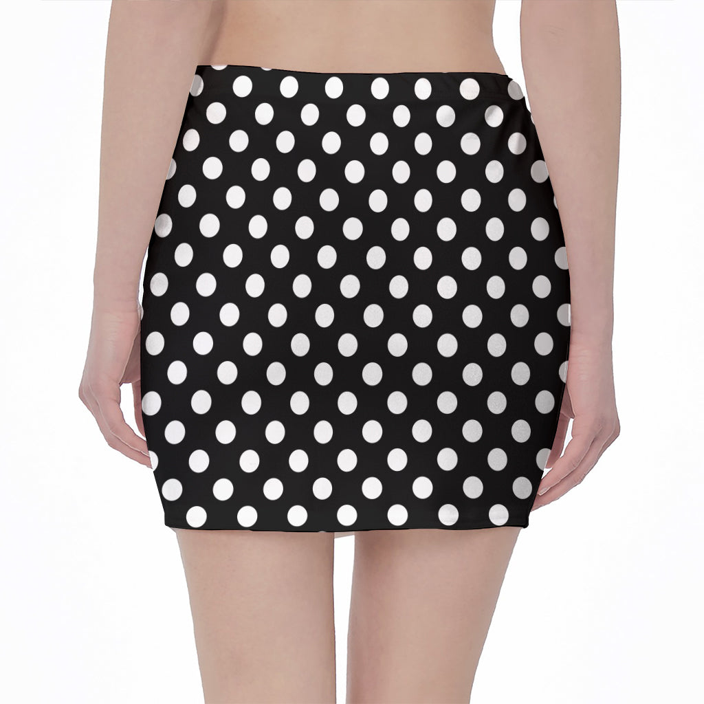 Black And White Polka Dot Pattern Print Pencil Mini Skirt