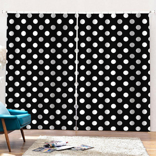 Black And White Polka Dot Pattern Print Pencil Pleat Curtains