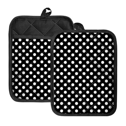 Black And White Polka Dot Pattern Print Pot Holders With Pocket