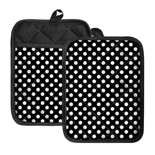 Black And White Polka Dot Pattern Print Pot Holders With Pocket