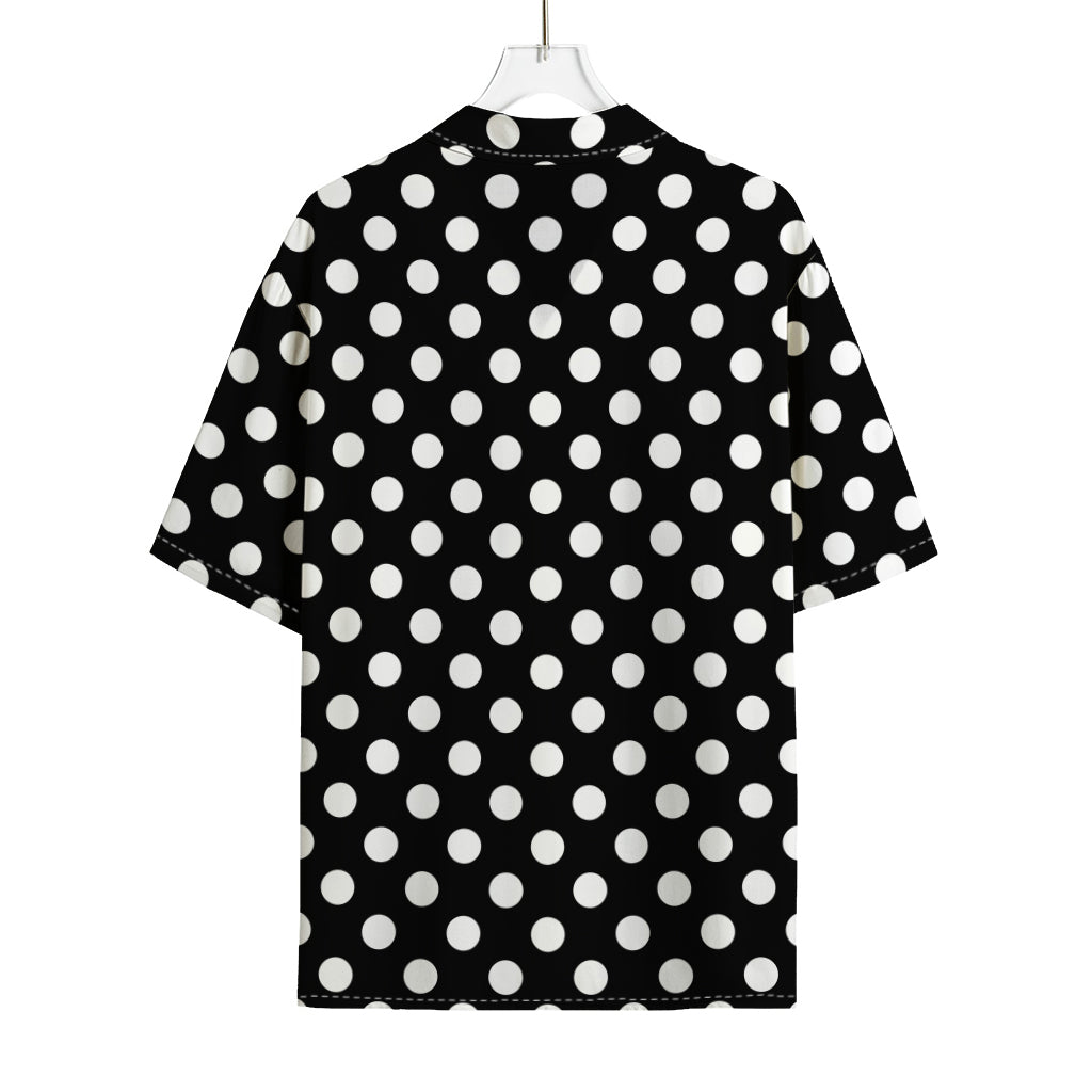 Black And White Polka Dot Pattern Print Rayon Hawaiian Shirt
