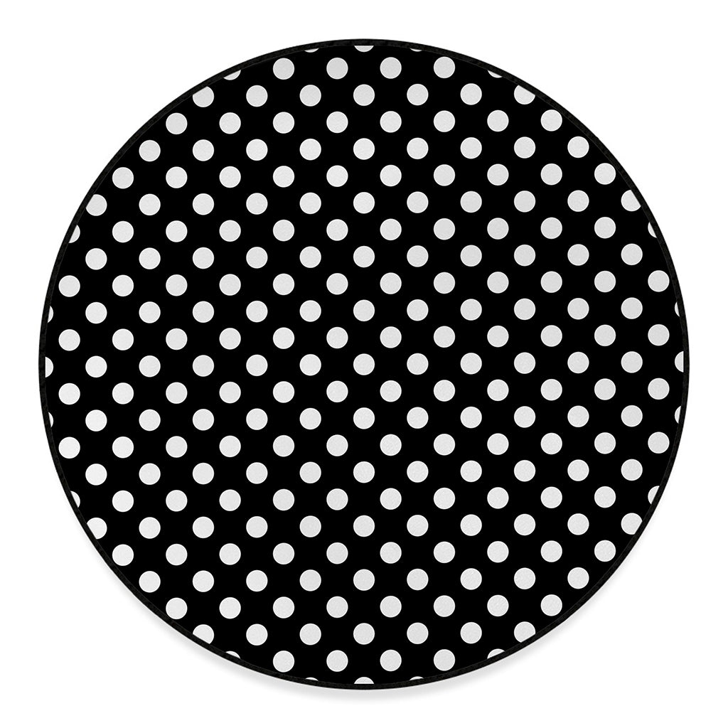 Black And White Polka Dot Pattern Print Round Floor Mat