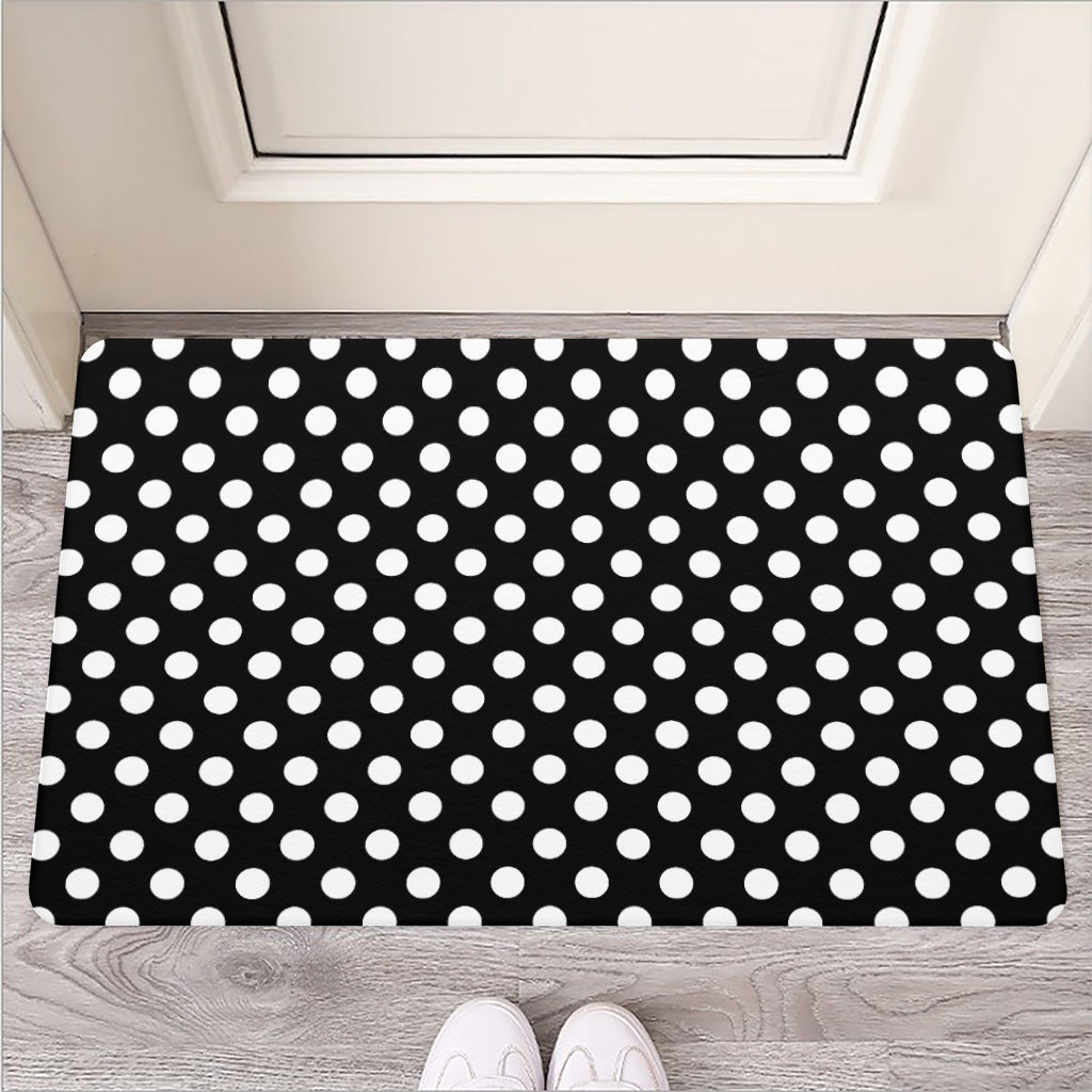 Black And White Polka Dot Pattern Print Rubber Doormat