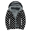 Black And White Polka Dot Pattern Print Sherpa Lined Zip Up Hoodie