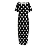 Black And White Polka Dot Pattern Print Short Sleeve Long Nightdress