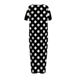 Black And White Polka Dot Pattern Print Short Sleeve Long Nightdress