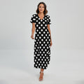 Black And White Polka Dot Pattern Print Short Sleeve Maxi Dress