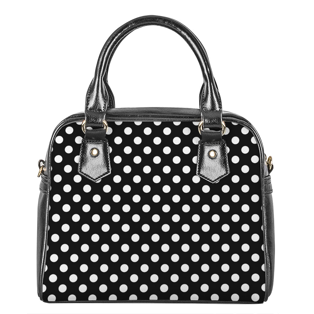 Black And White Polka Dot Pattern Print Shoulder Handbag