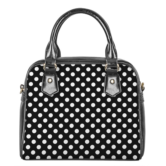 Black And White Polka Dot Pattern Print Shoulder Handbag