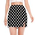 Black And White Polka Dot Pattern Print Side Slit Mini Skirt