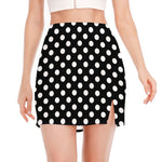 Black And White Polka Dot Pattern Print Side Slit Mini Skirt