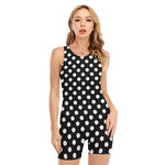 Black And White Polka Dot Pattern Print Sleeveless One Piece Swimsuit