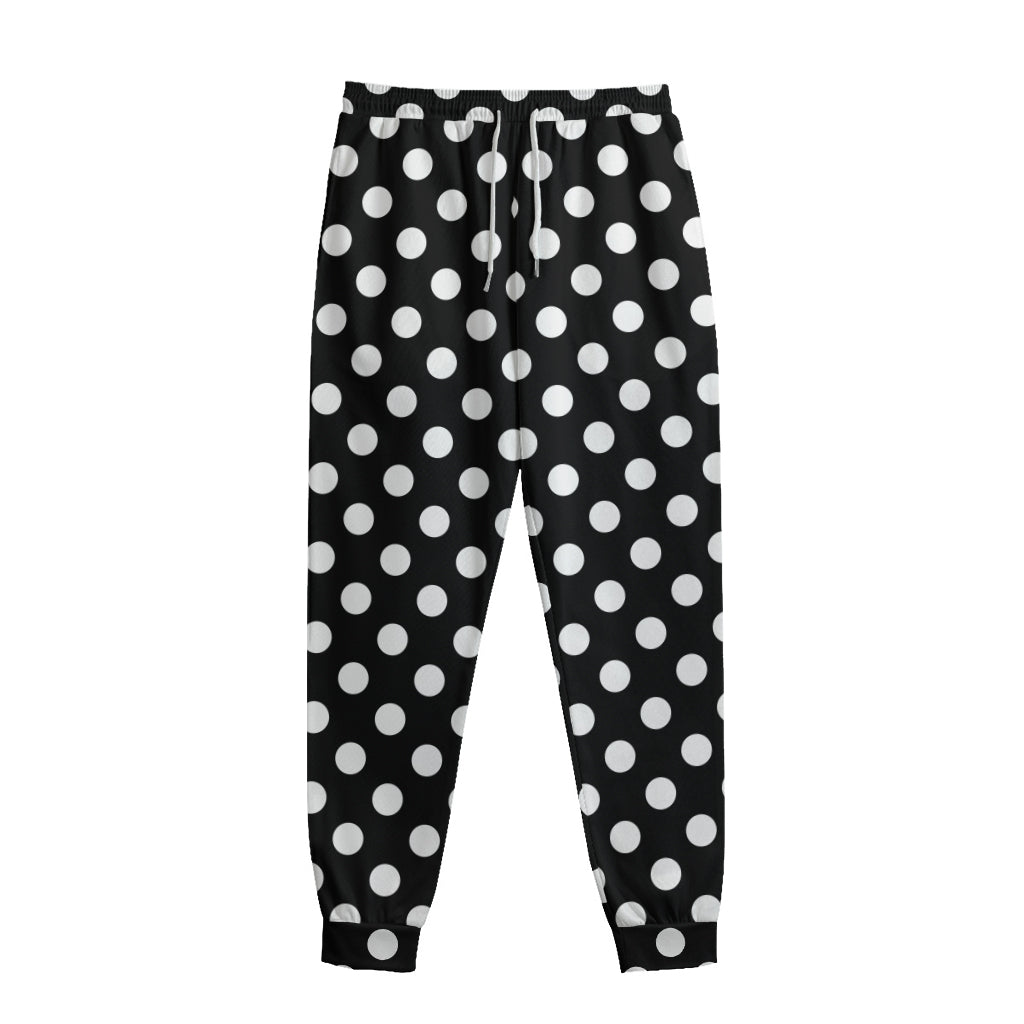 Black And White Polka Dot Pattern Print Sweatpants