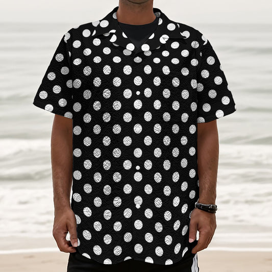 Black And White Polka Dot Pattern Print Textured Short Sleeve Shirt