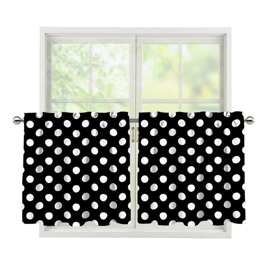 Black And White Polka Dot Pattern Print Tier Curtains