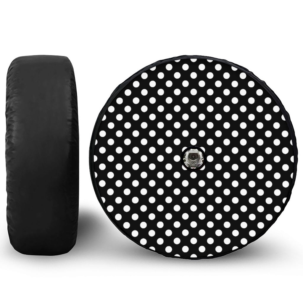 Black And White Polka Dot Pattern Print Tire Cover With Camera Hole