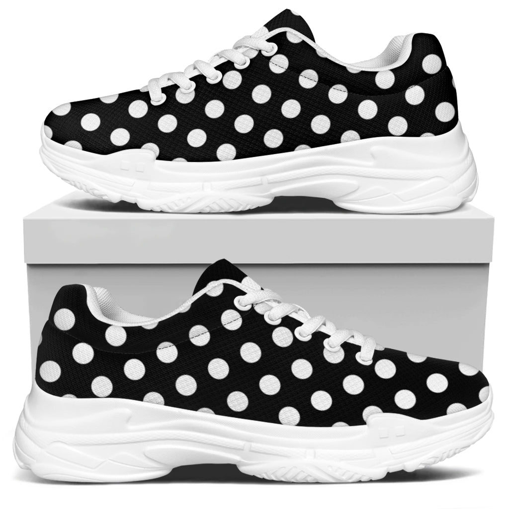 Black And White Polka Dot Pattern Print White Chunky Shoes