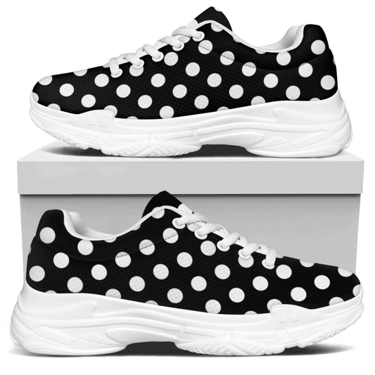 Black And White Polka Dot Pattern Print White Chunky Shoes