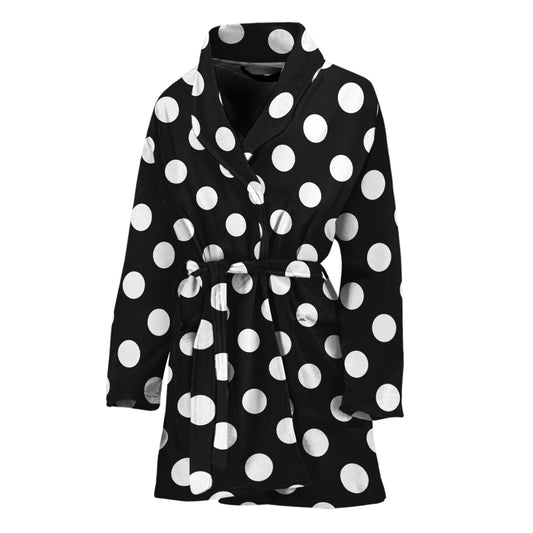 Black And White Polka Dot Pattern Print Women's Bathrobe