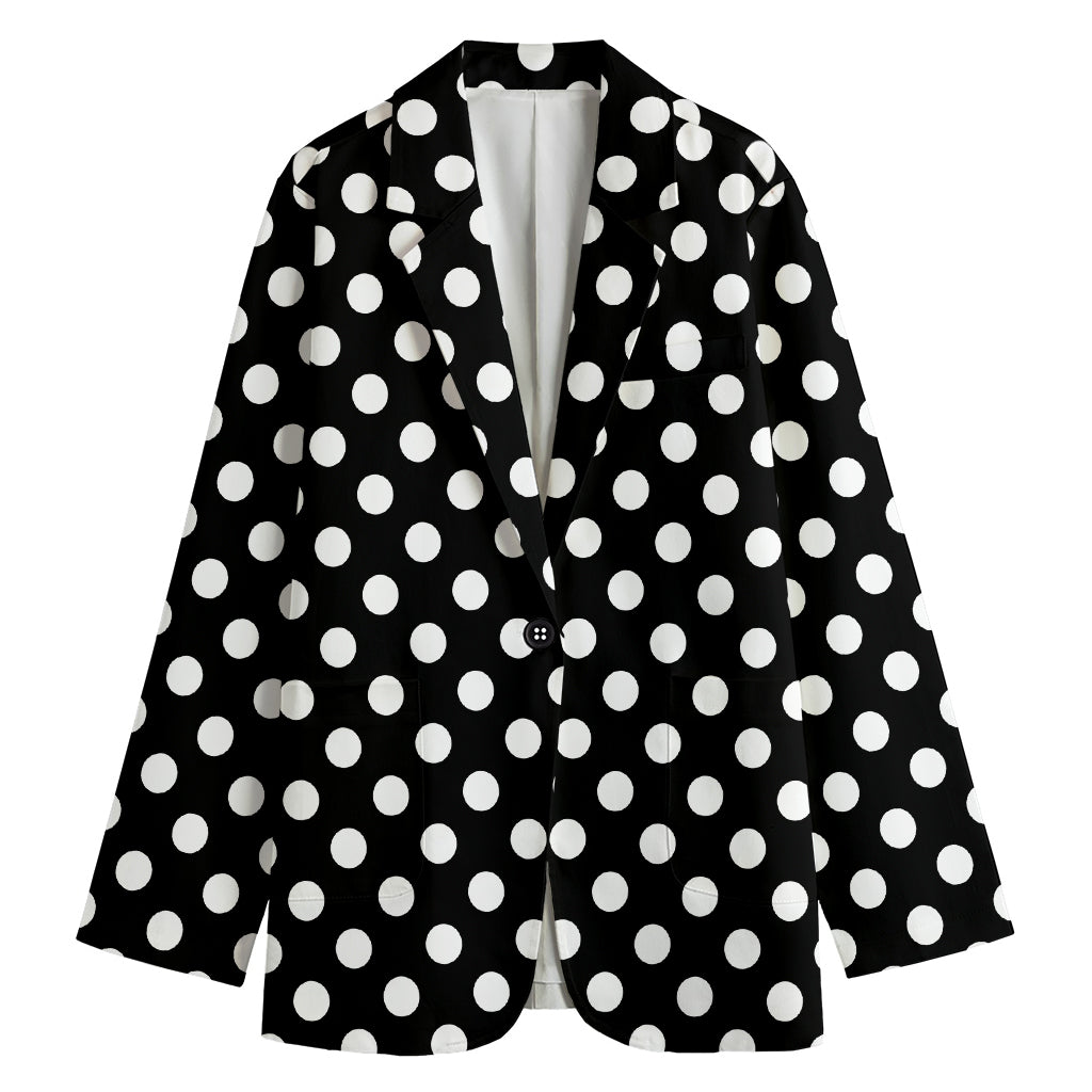 Black And White Polka Dot Pattern Print Women's Cotton Blazer