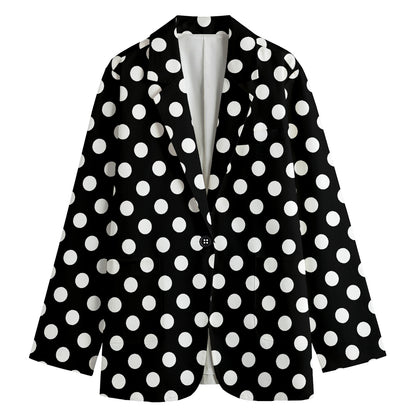 Black And White Polka Dot Pattern Print Women's Cotton Blazer