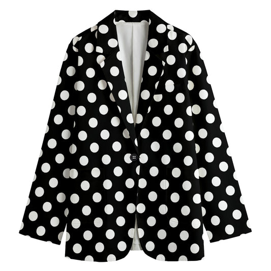 Black And White Polka Dot Pattern Print Women's Cotton Blazer