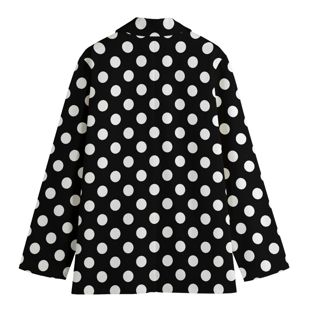 Black And White Polka Dot Pattern Print Women's Cotton Blazer