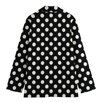 Black And White Polka Dot Pattern Print Women's Cotton Blazer
