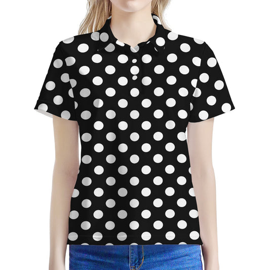 Black And White Polka Dot Pattern Print Women's Polo Shirt