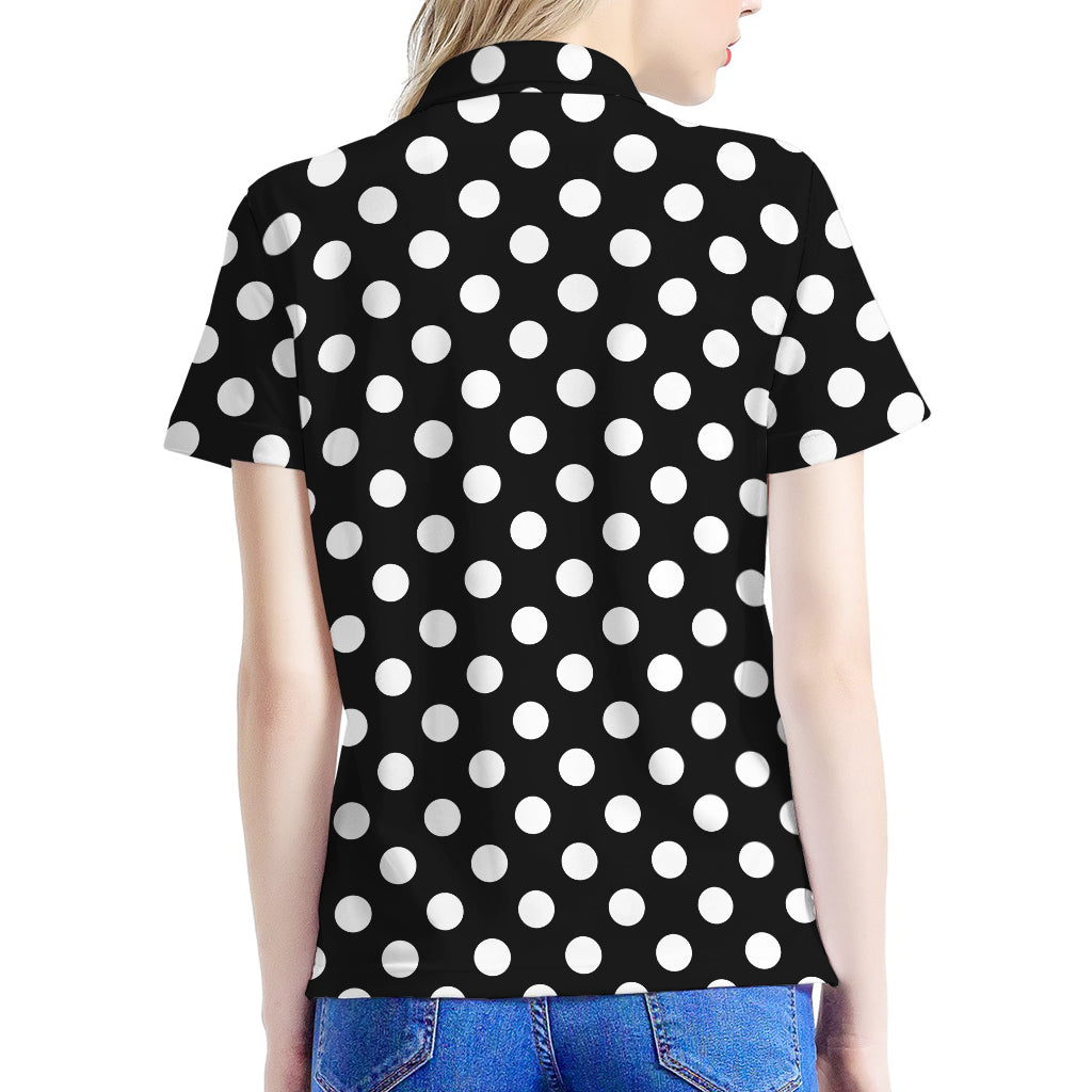 Black And White Polka Dot Pattern Print Women's Polo Shirt
