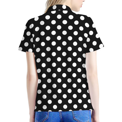 Black And White Polka Dot Pattern Print Women's Polo Shirt
